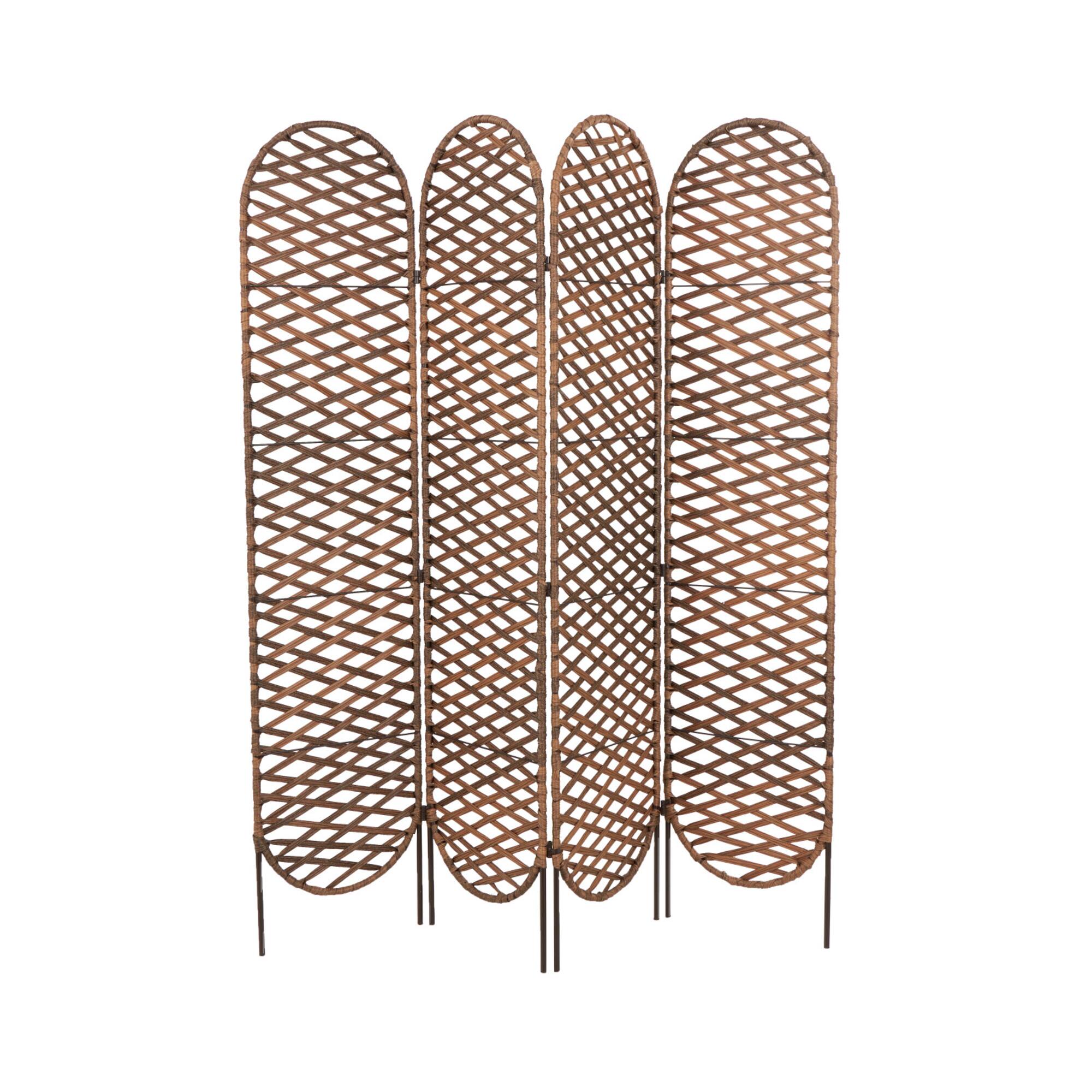 6ft. Copper Metal Geometric Handmade Foldable Freestanding Woven Room Divider Screen
